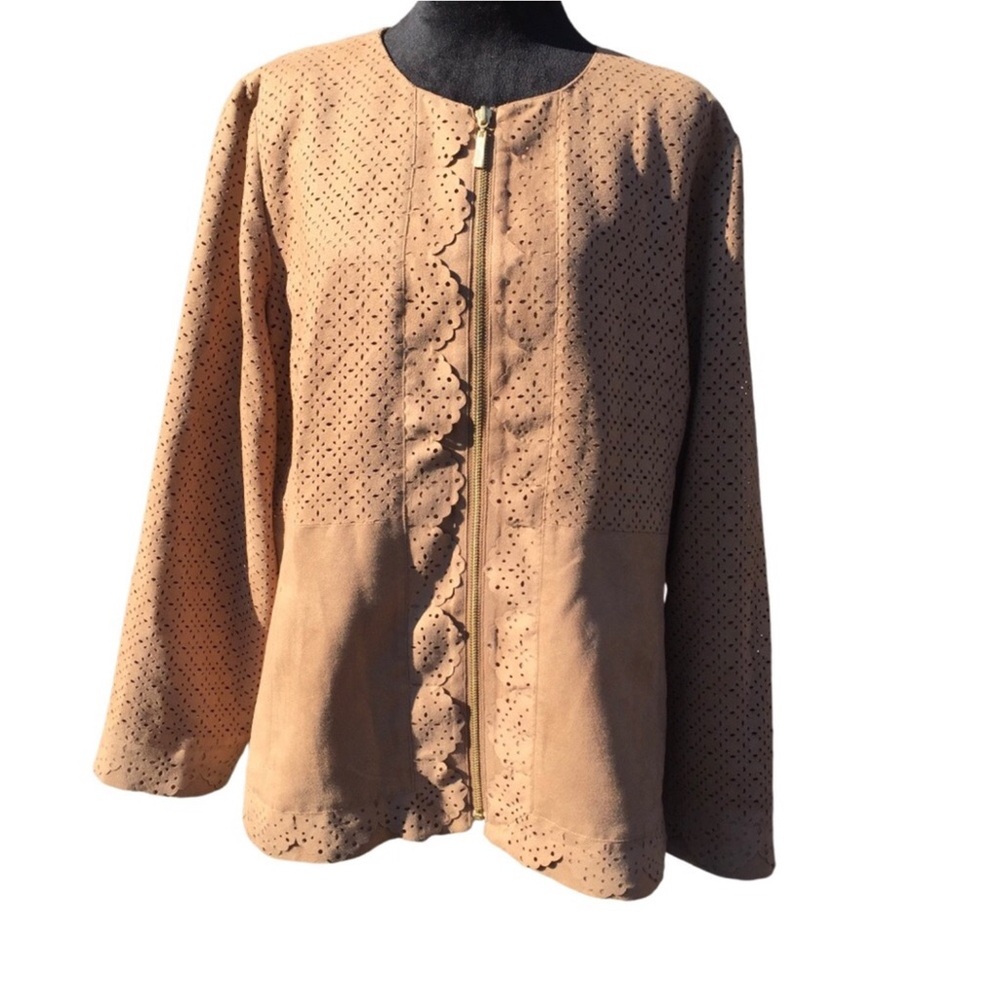 Chico’s Faux Suede Laser Cut Zip Jacket